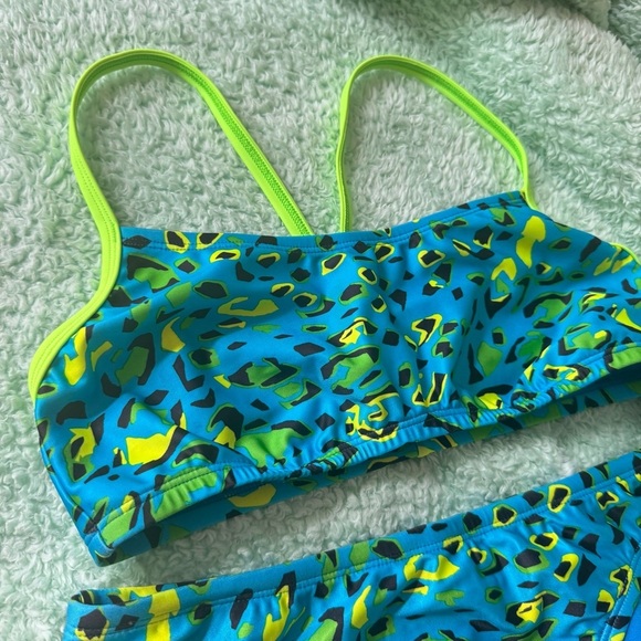 Speedo Neon Green Blue Leopard Print Bikini Set - Picture 2 of 8